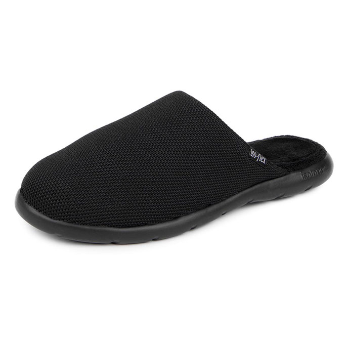 Isotoner Mens Iso-Flex Textured Mule Slipper Black Extra Image 2